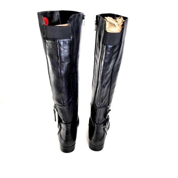 New - Nine West Black Riding Knee High Leather Long Black Boots Womens Size 6 - Picture 2 of 16